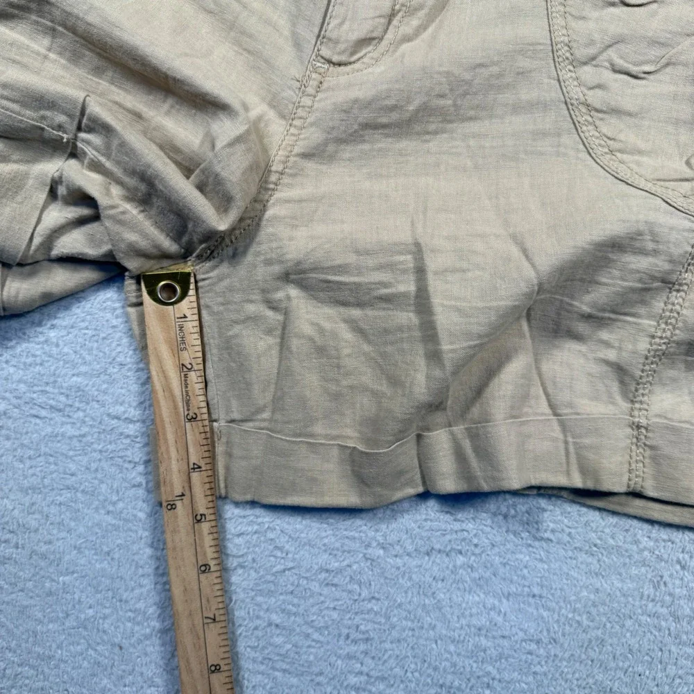 Y2K APT. 9 Modern Linen Blend Khaki Shorts Cuffed Pockets Casual Women's 16‎
